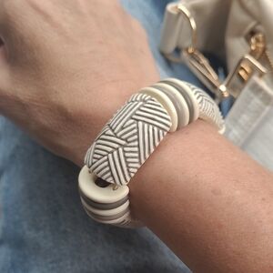 Vintage Boho Cream Geometric Stretch Bracelet